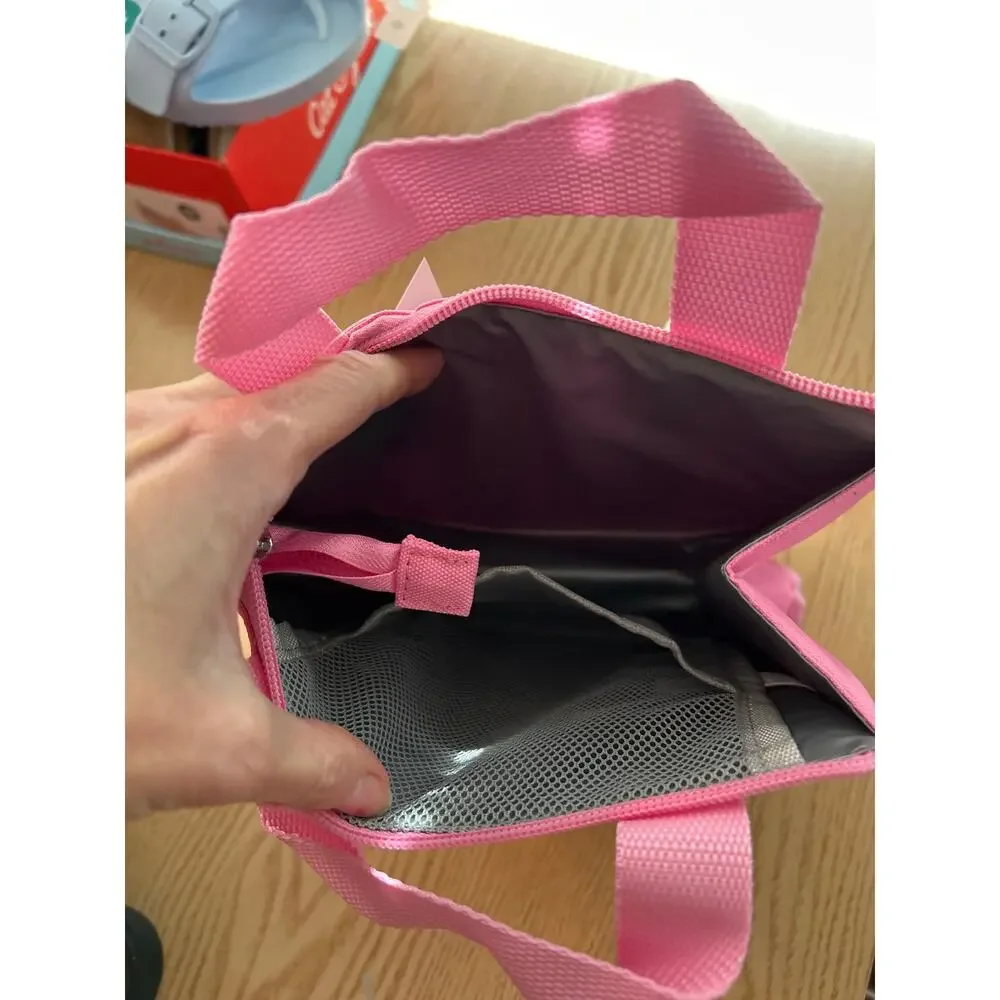 New Deal Worthy Insulated Lunch Bag Pink Zippered Top and Pocket size 8